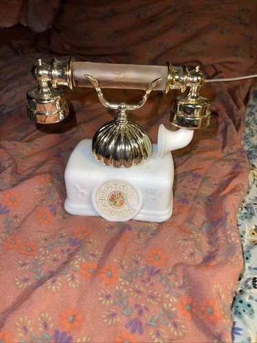 Avon French Telephone Moonwind Foaming Bath Oil Milk Glass vintage decanter