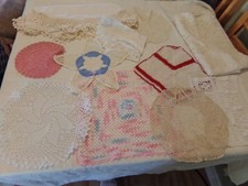 Lot of 12 Vintage Crocheted Linens Doilies, Dresser Cloths Sm Tablecloths Lovely