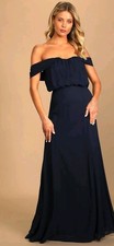 Lulus Navy Blue Maxi Dress Off Shoulder Strapless Gown Wedding Elegant Size M