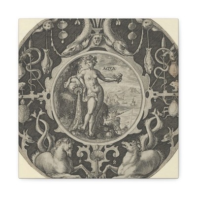 Crispijn de Passe the Elder - 'Aqua' in a Decorative Border - Canvas Wall Art