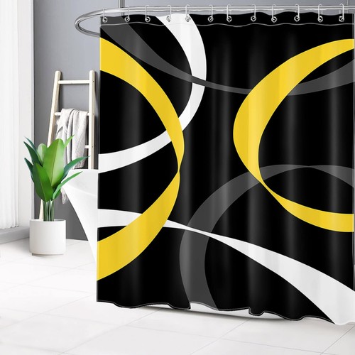 Abstract Geometric Shower Curtain for Bathroom,Yellow Grey and White Striped ... - Picture 2 of 7