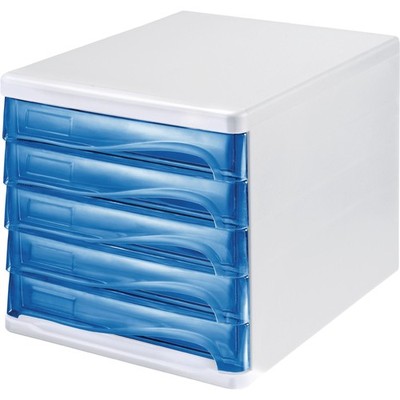 Schubladenbox 5 Schublade weiß/blautransparent H245xB265xT340mm HELIT Box
