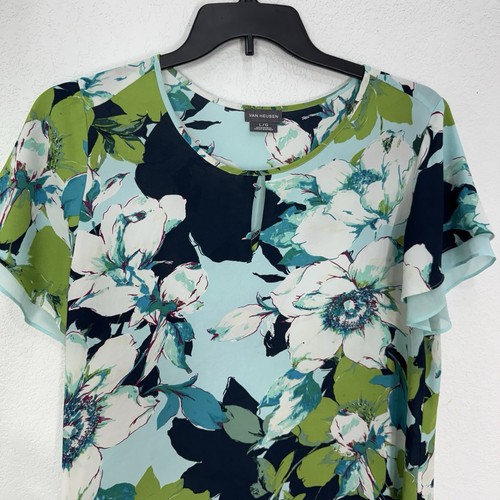 Van Heusen Floral Sheer Shirt Sleeve Fresh Blouse Womens Shirt Size L Top Poly - Picture 3 of 14