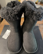 Cat  Jack Girls Black Faux Suede Mid-Calf Boot Faux Fur Trim Winter Size 12