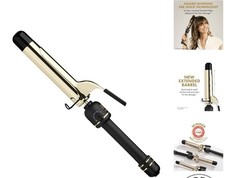 New and Improved 24K Gold Professional 1.25" Extended Barrel Curling Iron wit...