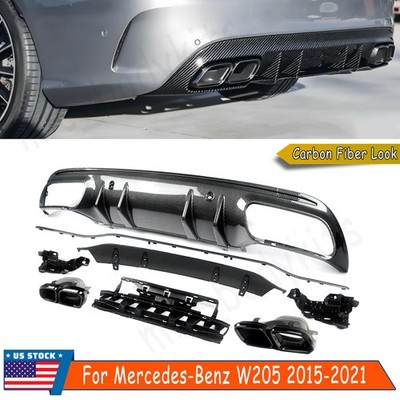 Rear Diffuser W/ Exhaust Tips For Mercedes Benz W205 C300 2015-2021 C63 Style