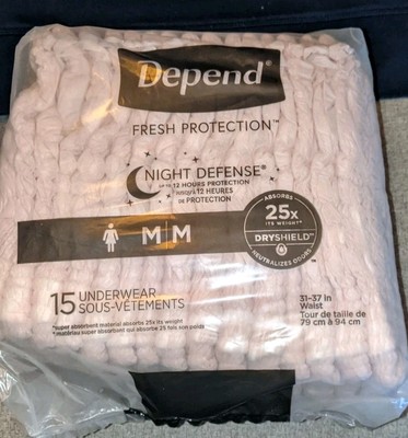 Depends For Women.Night Defense Briefs Size Medium (31'' - 37'') 1 New, 1 Open Pkg