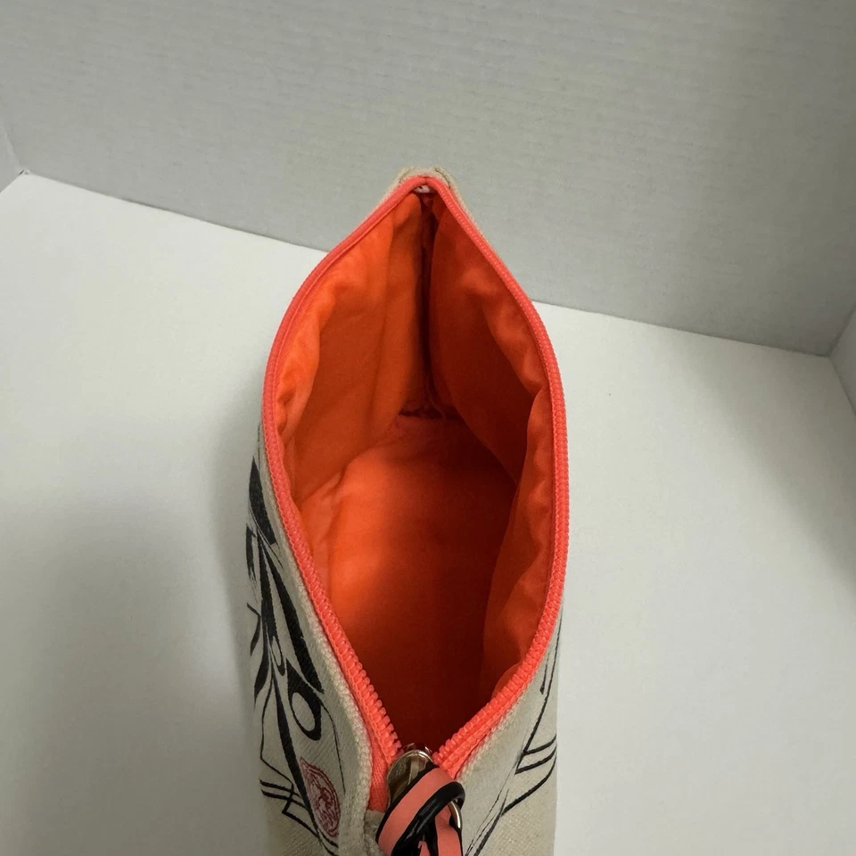 Shiseido Orange and White Canvas Cosmetic Makeup Bag Zipper Closure - Image 3 of 4