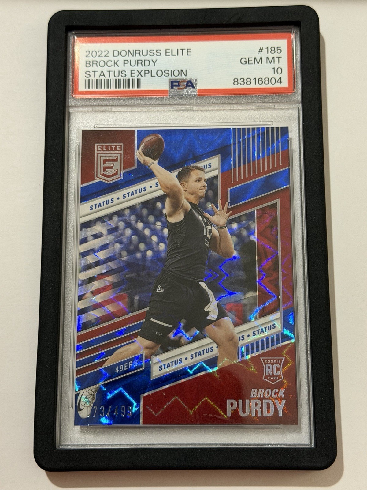 2022 Donruss Elite Rookies Brock Purdy #185 Status Explosion /499 (RC) PSA10