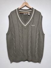 IZOD Vintage Tank Top Sweater Vest XL Cable Knit Cotton Khaki Grey Preppy