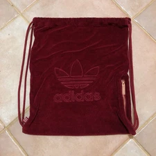 Adidas burgundy terry cloth draw string bag with rose gold detailing Used Rare