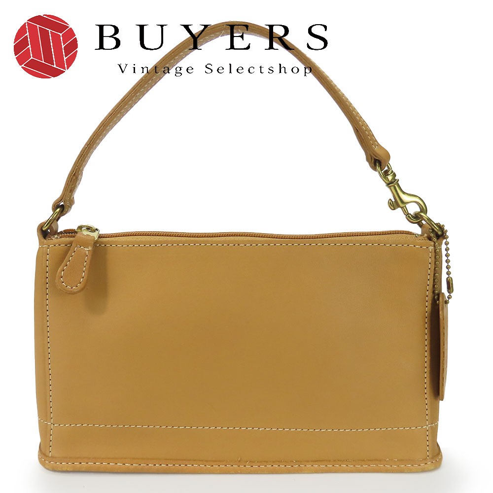 Coach Leather Pouch Handbag in Beige with Gold Hardware 23x12.5x5.5cm