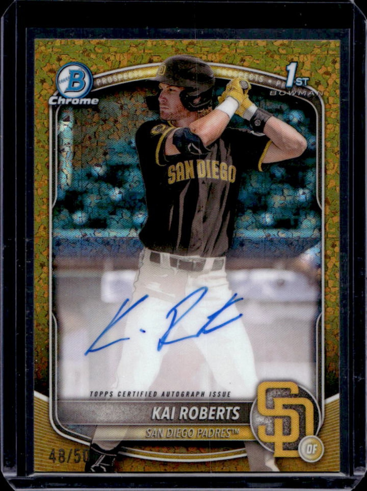 2025 Bowman Chrome Kai Roberts Auto Gold Mini Diamonds Refractor 1st #48/50