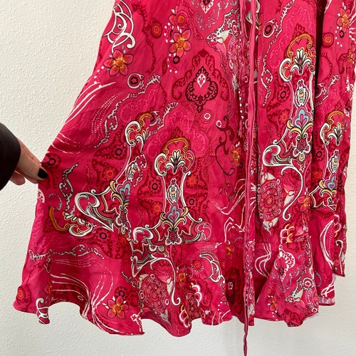Odd Molly Anthropologie Wrap dress high low ruffle floral Raspberry pink Medium - Picture 13 of 16