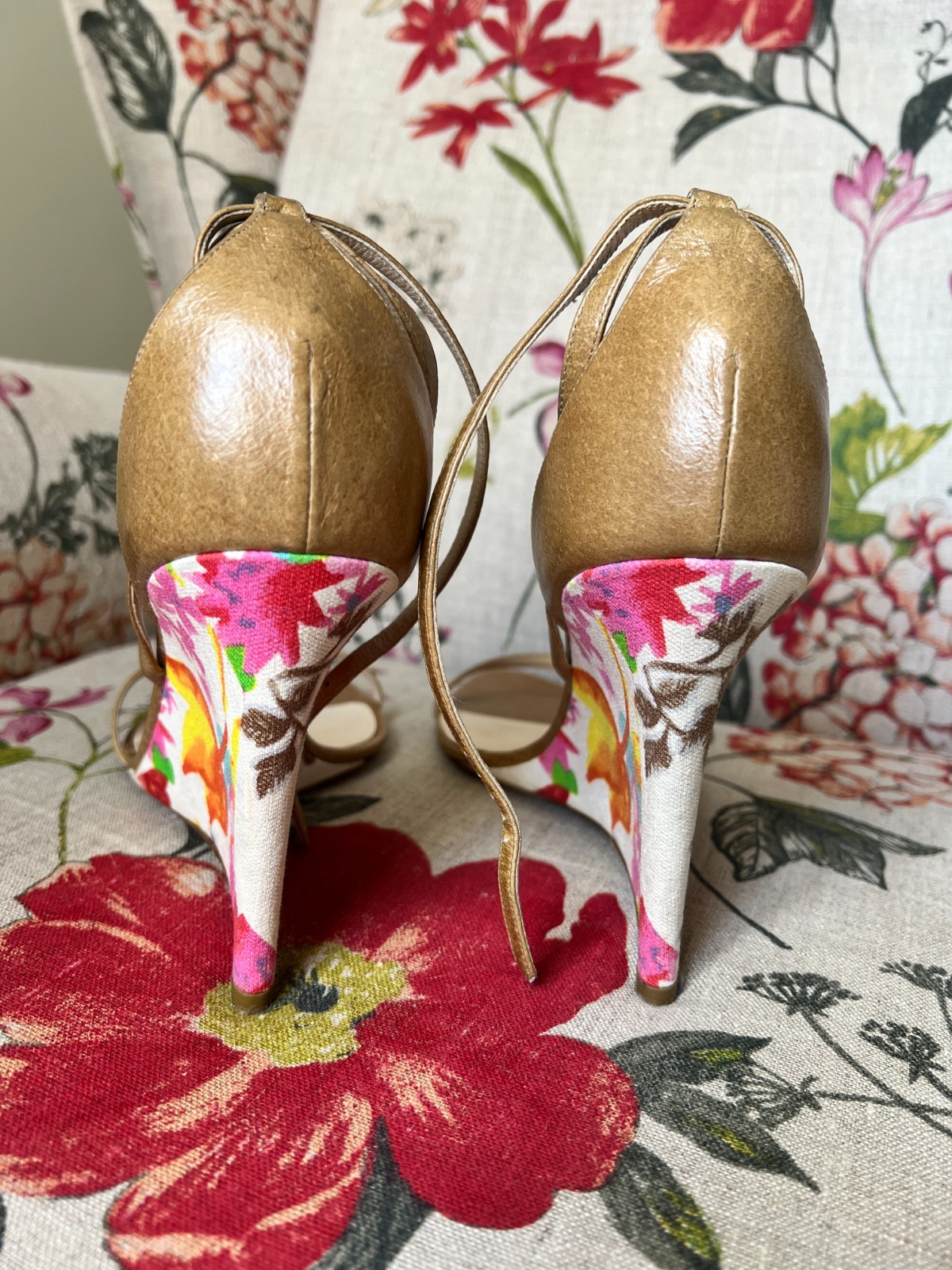 Vintage Christian Dior John Galliano 2005 Floral Wedge Sandals Brown Leather 41 image 5