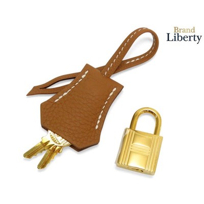 Hermes Hermès Clochette Padlock Key Gold Brown Hardware Togo Used LIBR-0