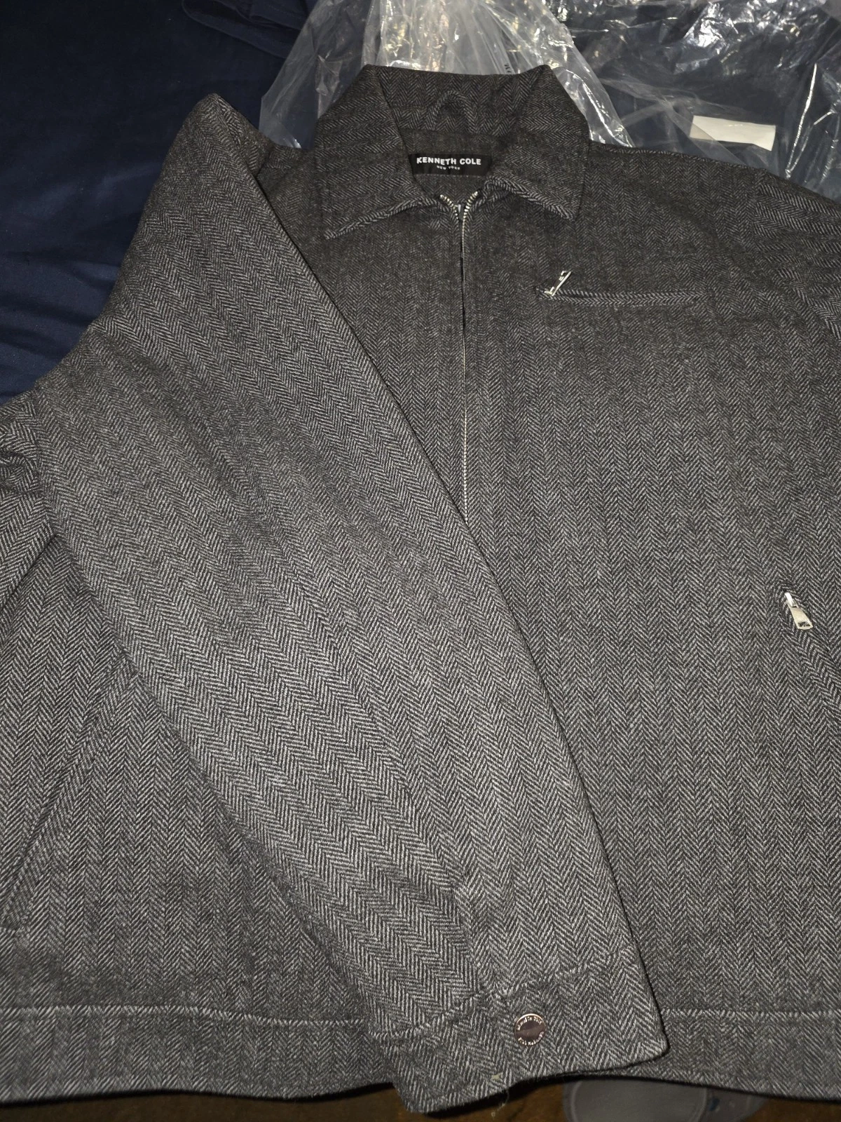 Kenneth Cole NY Men's Gray Herringbone Full Zip Jacket w/ Pockets 2XL image 5