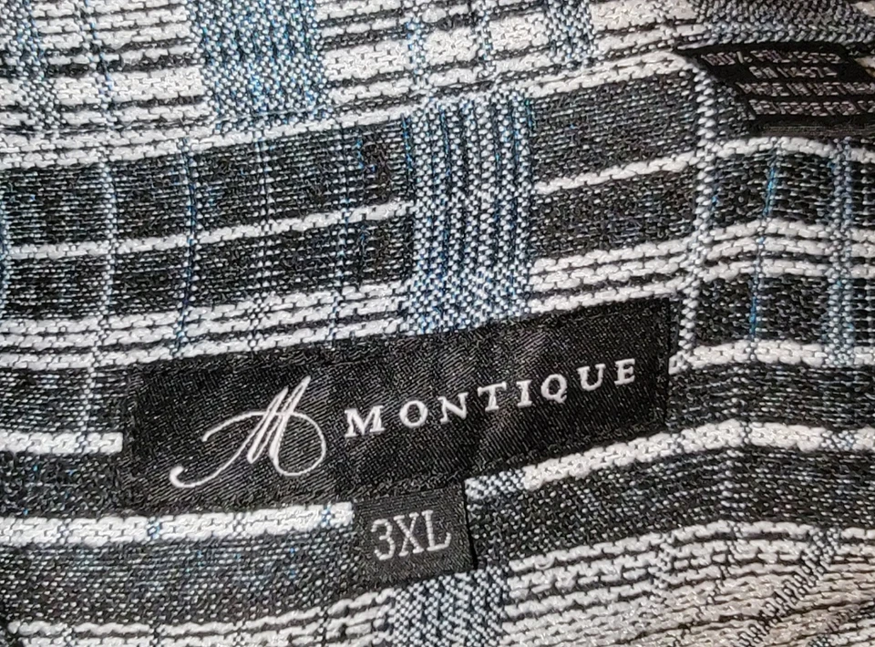 Camisa Montique Para Hombre Talla 3XL Negra Azul A Cuadros Abotonada Informal Oscura Academia Top Foto 3 de 3