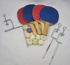 Set of 4 Vintage ST. BRITE Wooden Table Tennis Ping Pong Paddles Balls Brackets