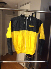 Pittsburgh Steelers Black Yellow Polyvinyl Hoodie Rain Jacket Adult Small