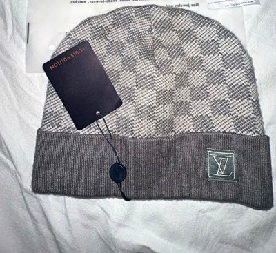 Louis Vuitton Herren Strick-Wollmütze grau Monogramm Einheitsgröße Designer