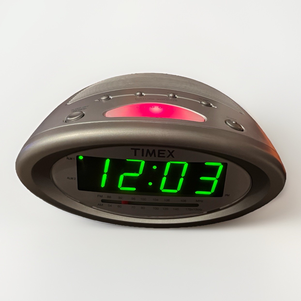 Timex Dual Alarm Clock Nature Sounds Clock Radio Digital T232S Silver