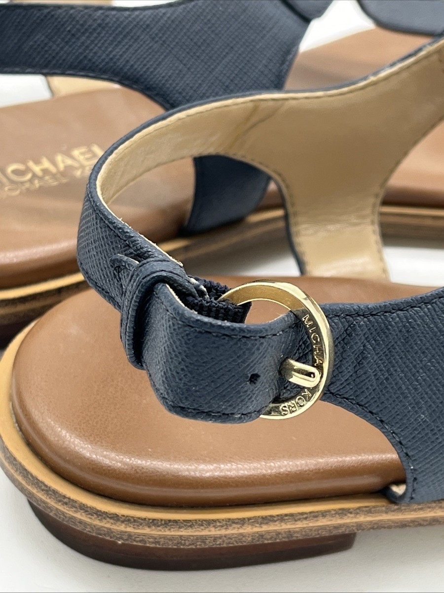 MICHAEL Michael Kors Womens MK Plate Navy Blue Thong Sandals