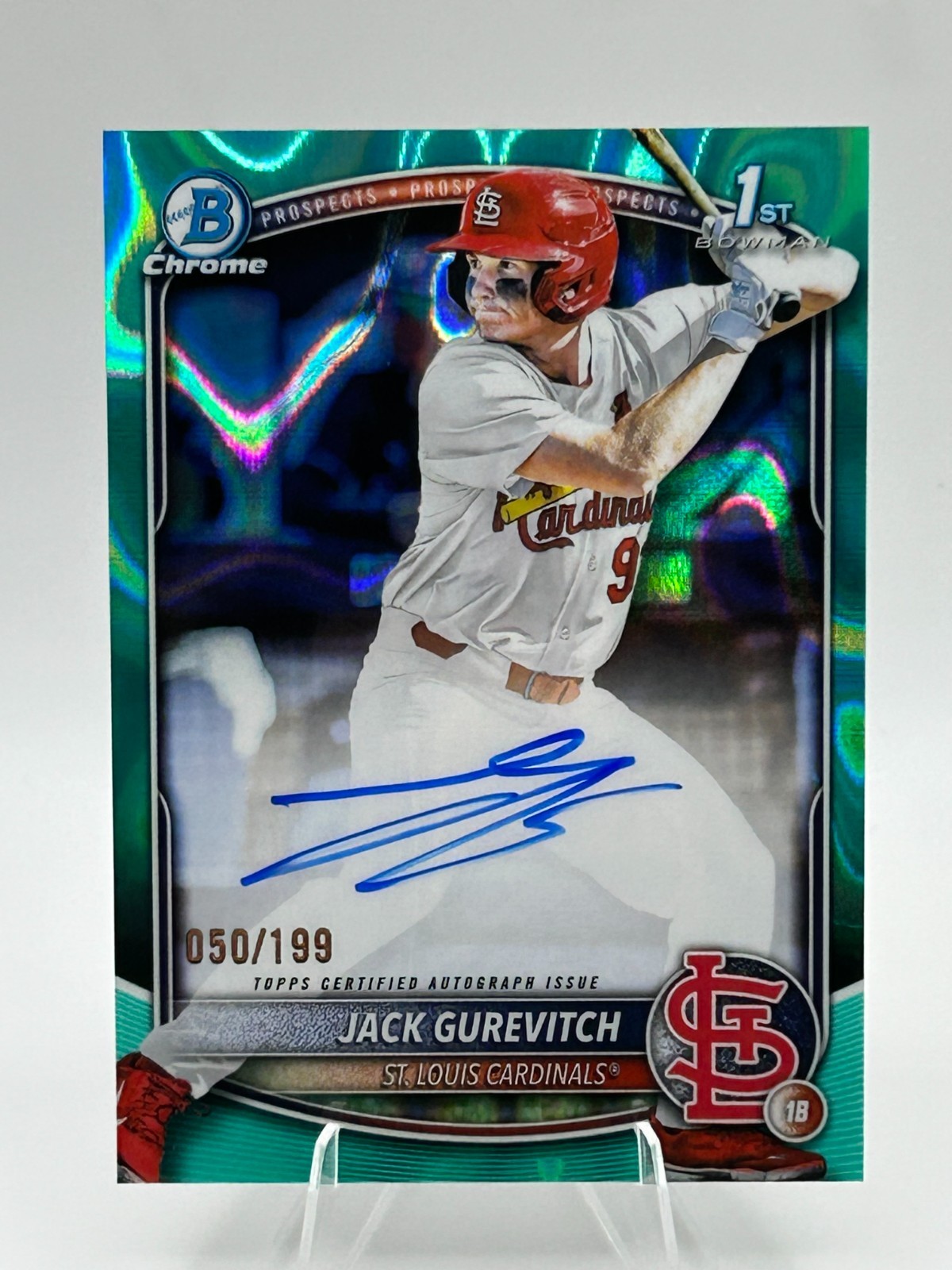 Jack Gurevitch 2025 Bowman Chrome Draft Autograph Aqua Lava Refractor #50/199