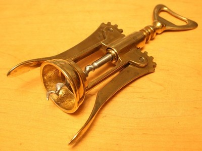Vintage 1950's Solid Brass Winged Corkscrew, Made In Italy, Excellent