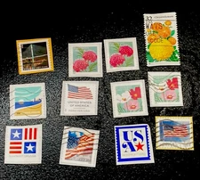 12 U.S. STAMPS: FOREVER, PRESORTED & ONE 32 CENT ISSUE: ON PAPER, TRIMMED