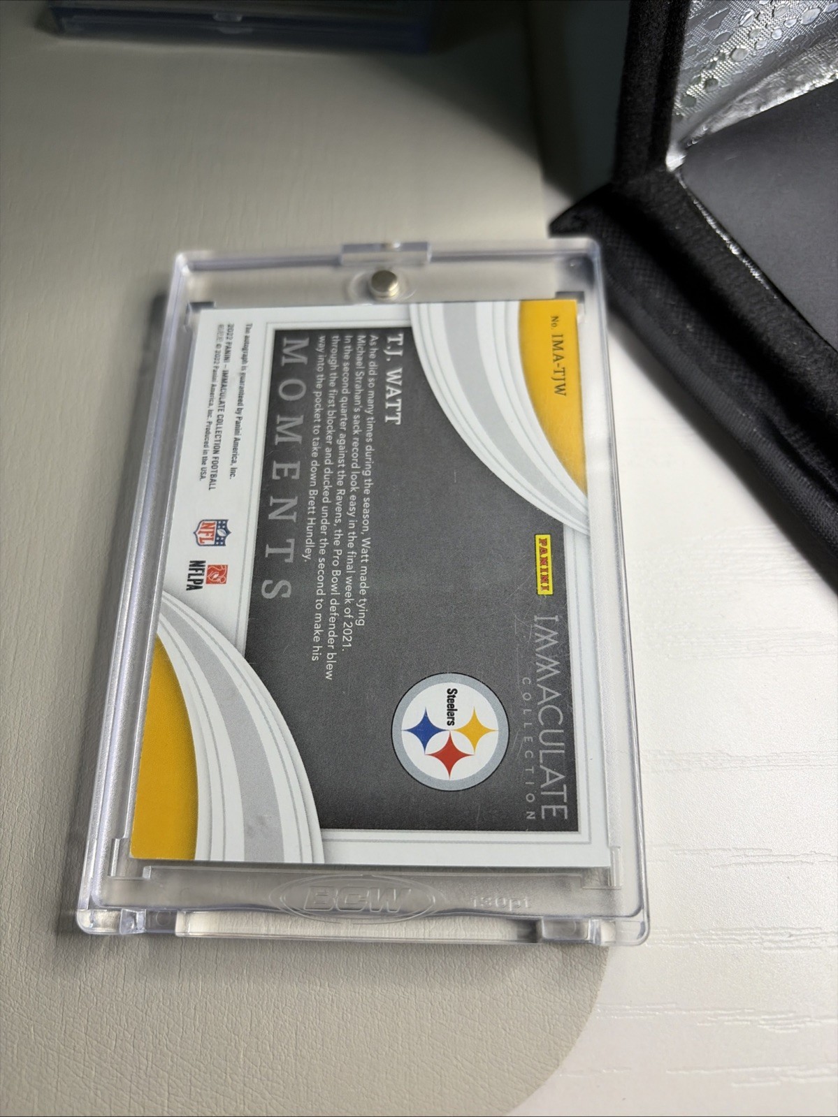 2022 Panini Immaculate T.J TJ Watt Moments Autograph Auto #/49 Sack-Record Auto view 2