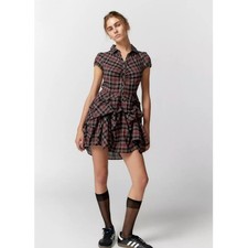 Urban Outfitters BDG Max Plaid Mini Dress burgundy M