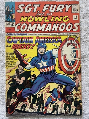 SGT FURY AND HIS HOWLING COMMANDOS #13 Kirby Captain America Cents 1964 FN++
