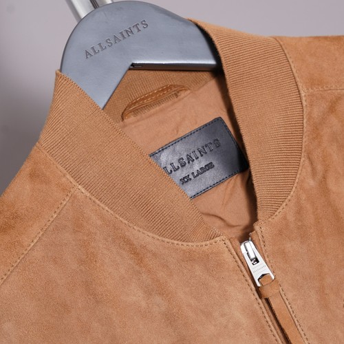 ALL SAINTS Chaqueta de Cuero Gamuza 2XL EXTRA GRANDE Beige Tostado Para Hombres XXL Bombardero CONJUNTO - Imagen 6 de 21