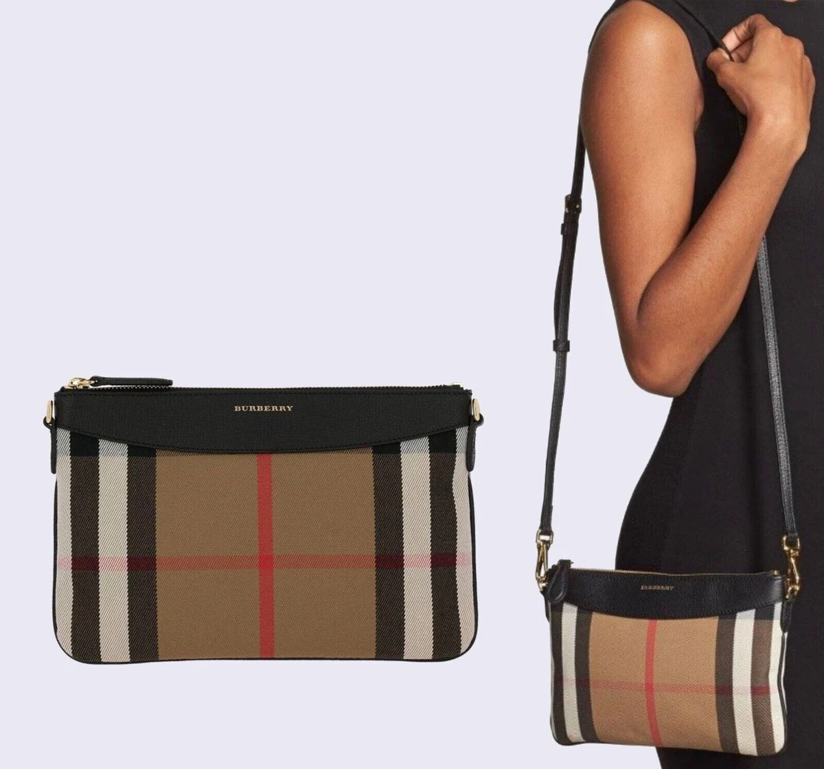 Burberry Derby Peyton House Check Black Coated Canvas Crossbody