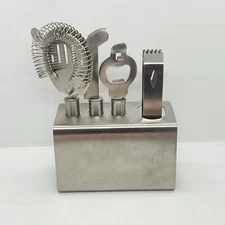Cocktail 5 Piece Tool Kit Set On Stand High-Grade Stainless Steel