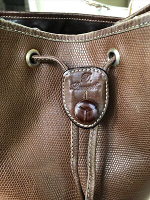 Didier Lamarthe Paris Leather Bucket Bag Brown Vintage Drawstring