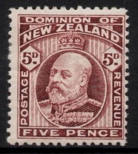 NEW ZEALAND 1909  5d BROWN  