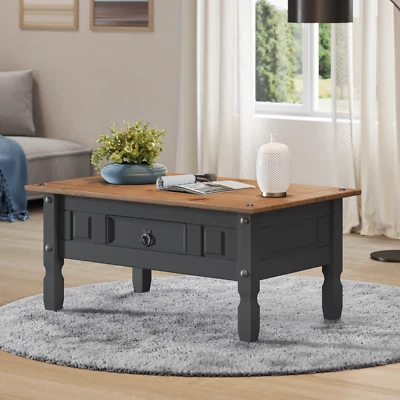 Corona Coffee Table Charcoal 1 Drawer Solid Wood Pine Wooden Dark Grey Painted - Image 1 of 4
