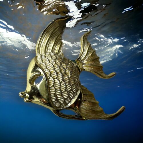 Golden Tropical Angel Fish Brooch Pin - Picture 2 of 7