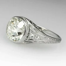 Moissanite Bezel Set 3Ct Amazing Cushion Engagement Ring 14K Solid White Gold