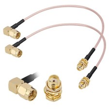 SMA Cable 2 Pack 12inch SMA Female Bulkhead to SMA Male Right Angle Antenna E...