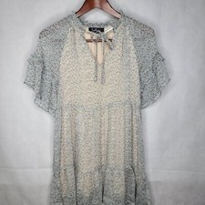 Lulus Blue Ditsy Floral Babydoll Dress Tiered Flutter Sleeve Tie Neck XS
