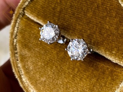 6 Prong 2CT Diamond Stud Earrings Lab Created 14K White Gold Plated Wedding Gift