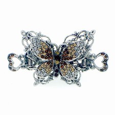 VINTAGE BUTTERFLY HAIR CLAW CLIP HAIRPIN USE SWAROVSKI CRYSTAL ELEGANT BROWN