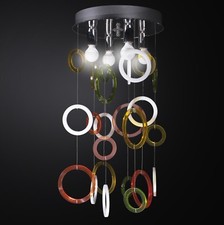 lampadario sospensione 4 luci Ø30 con specchio modello cerchi plexiglass moderno