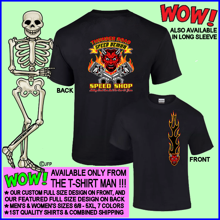 Hot Rod Thunder Road Speed Demon Devil Speed Shop Gasser Drag Race Car T-shirt 1