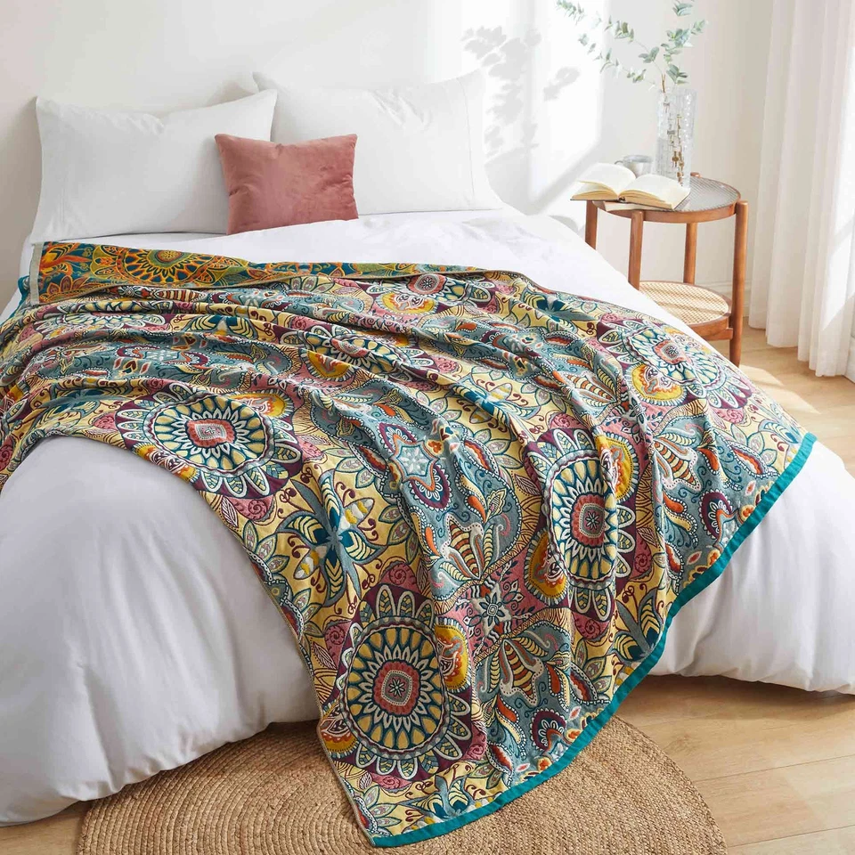 60*80" 100% Cotton Boho Blanket Soft Lightweight Blanket for Couch, Bed, Travel - Image 2 of 4