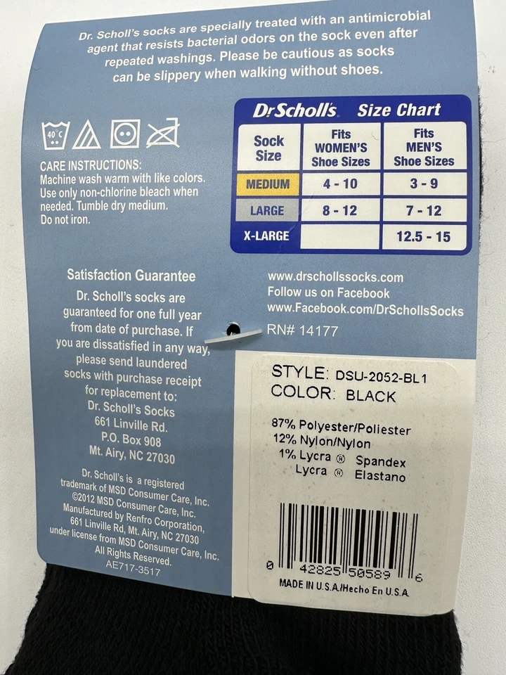 NOVO 3 PARES DE MEIAS CIRCULATÓRIAS PARA TORNOZELO DIABETES DR SCHOLL'S FEITAS NOS EUA PRETO GRANDE - Imagem 3 de 3