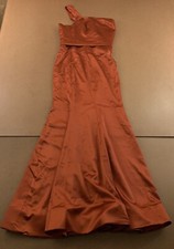 Kiarelys Womens 4 Burnt Orange Satin One Shoulder Floor Length Mermaid Dress New